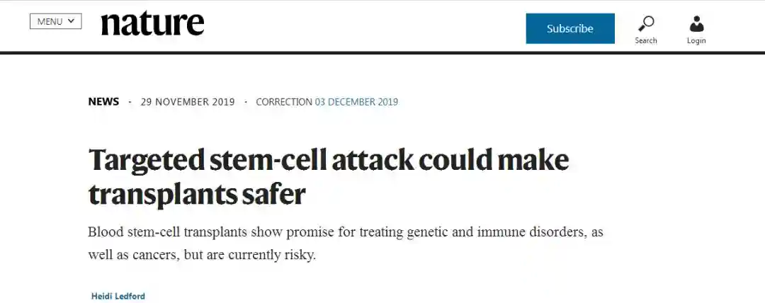 Nature：科学家发现使血液移植更安全的方法-靶向破坏干细胞